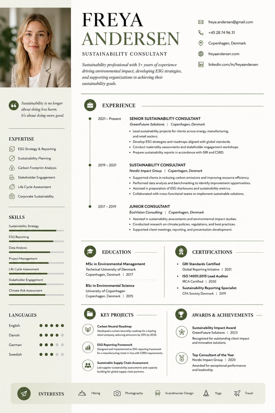 Sustainability Consultant resume sample