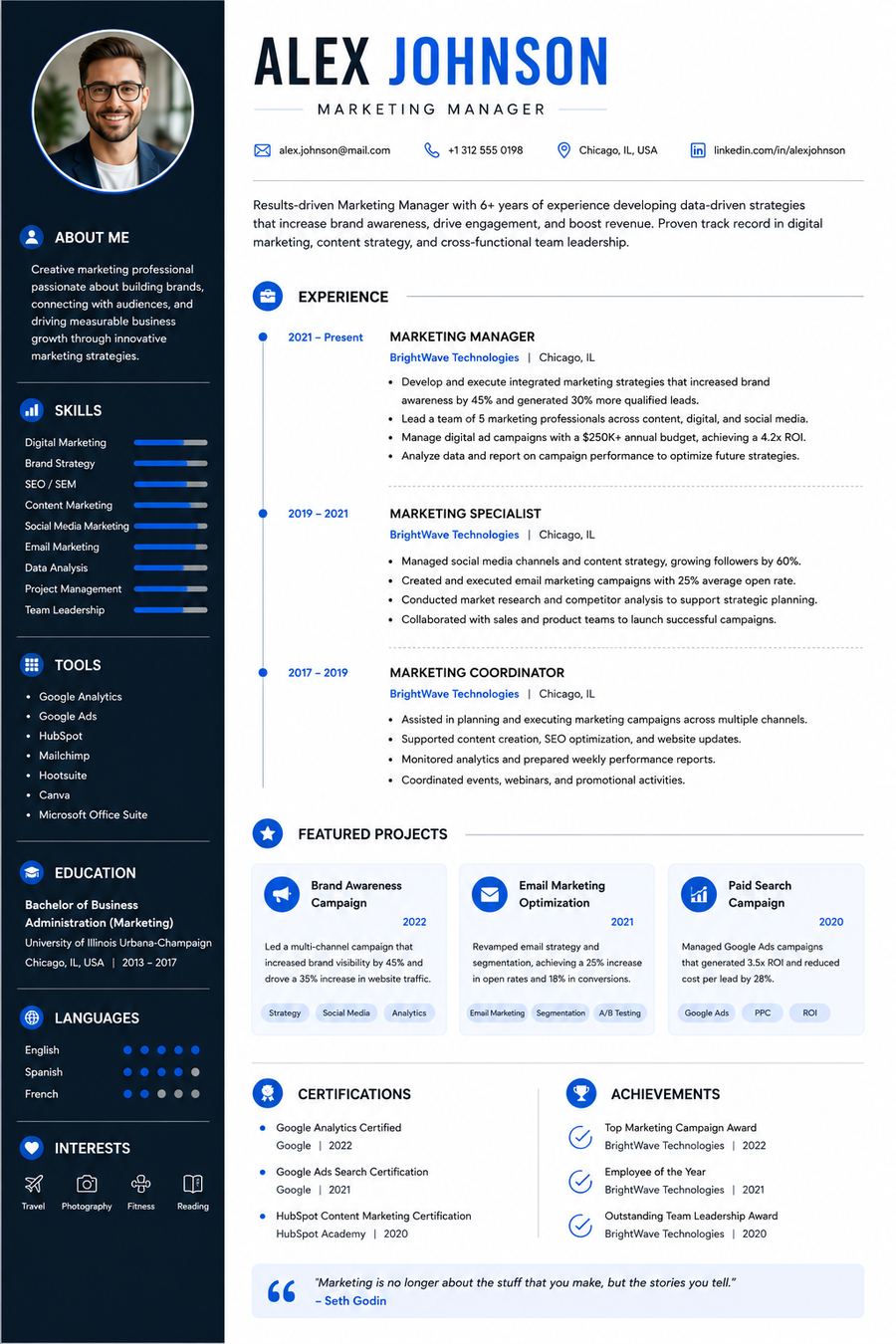 Marketing Manager resume sample