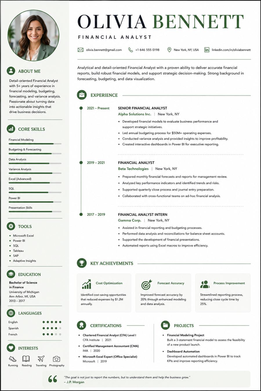 Financial Analyst resume sample